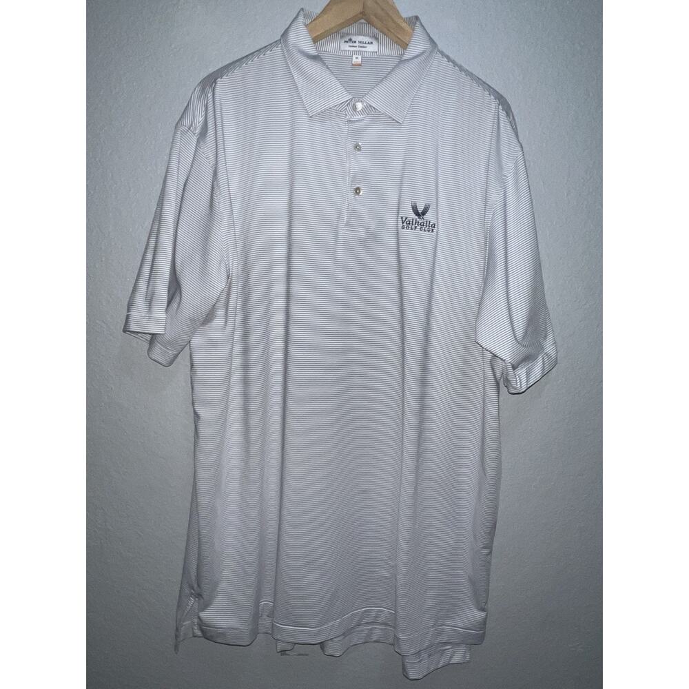 Peter Millar Polo Shirt Men's XL Striped White Blue Summer Comfort Valhalla Golf
